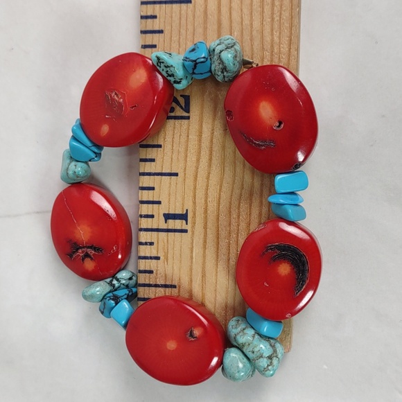 Coral/Turquoise Stretch Bracelet - Picture 5 of 5